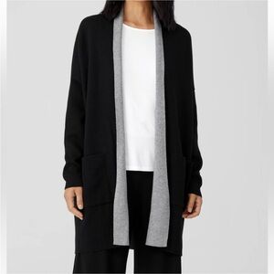 Eileen Fisher Sweater Cardigan Peruvian Cotton Blend Long Shawl Collar Small